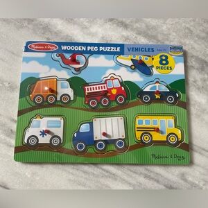 Melissa & Doug Vehicles Peg Puzzle NWT vehicles Fire Truck Police Bus kid’s